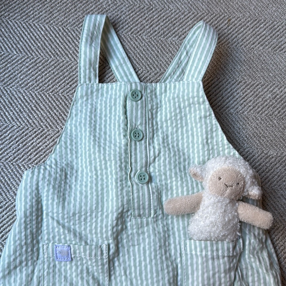 John Lewis baby shorts romper with little sheep soft toy